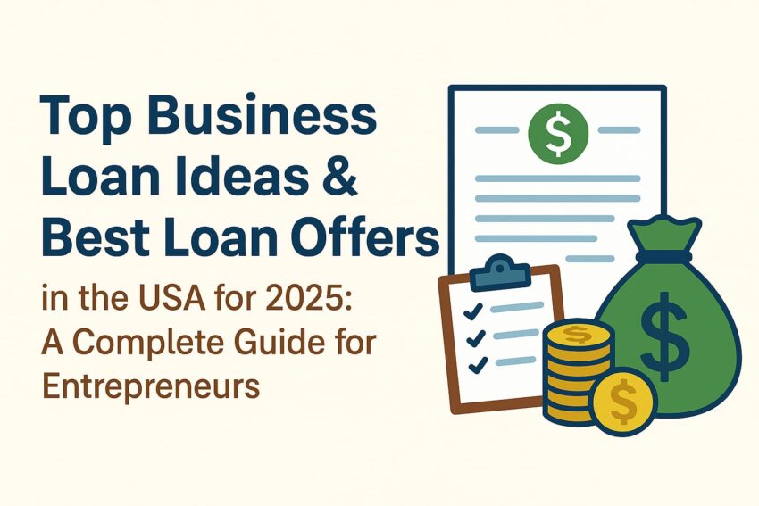 Top Business Loan Ideas and Best Loan Offers in the USA 2025 - Financial planning illustration with documents, money bag, and checklist icons